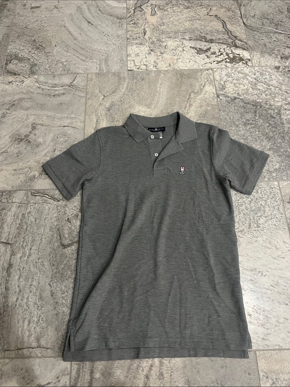 Psycho Bunny Grey Short-Sleeve Pima Polo with Embroidered Bunny Logo